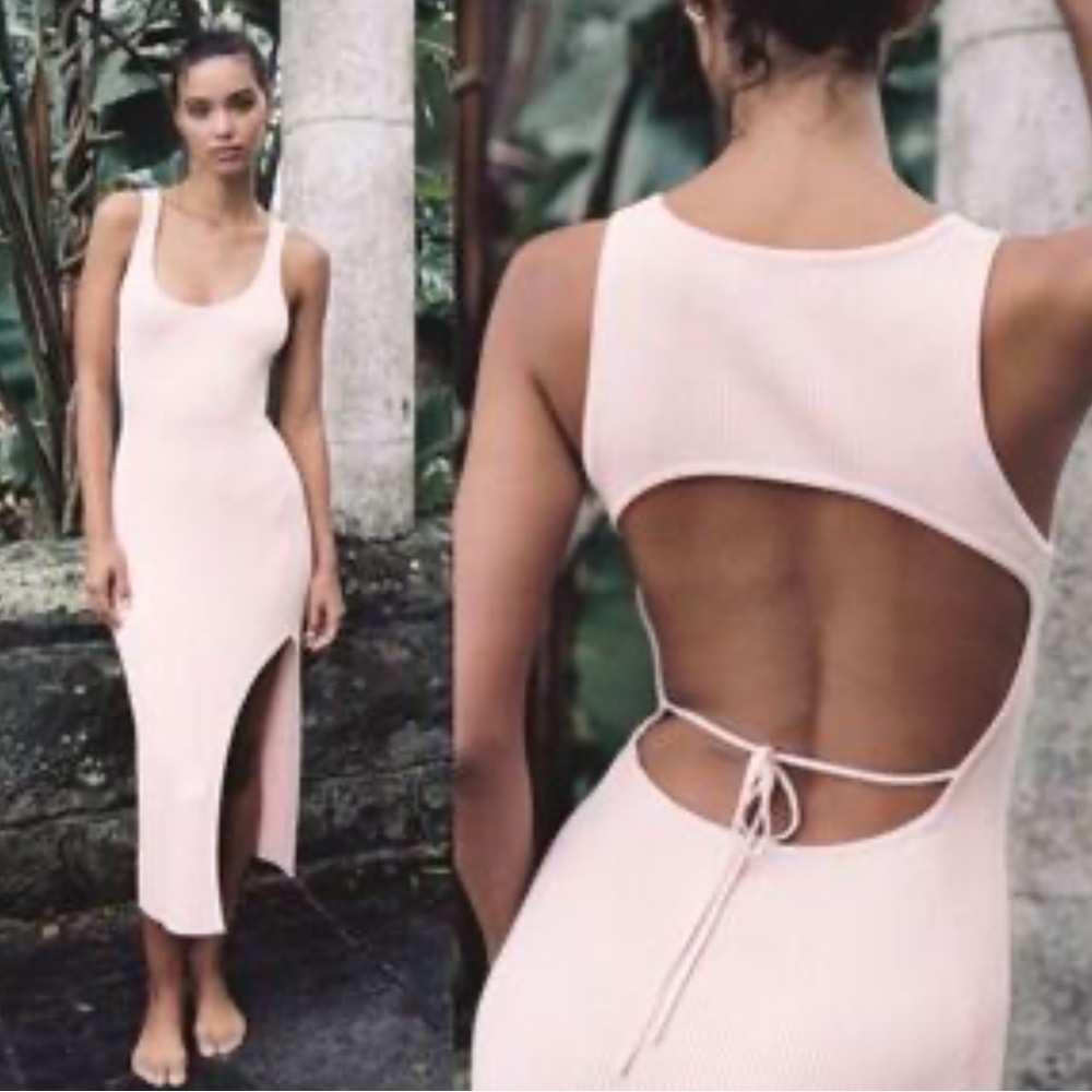 Significant Other Venetia Open Back Pink Ribbed Dress